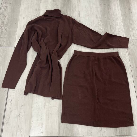 Reflections Spiegel Brown Long Sleeve Turtleneck Knit Warm 2 Piece Shirt Skirt - Picture 1 of 14